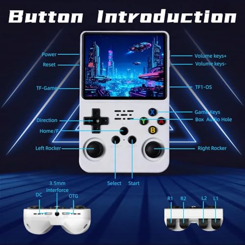 Image of PLUSPOINT R36S Portable Handheld Game Console (64GB) with 18000+ Retro Classic Preloaded Video Games, 3.5 Inch IPS Display,Rechargeable Battery , Pocket Arcade Gaming Device (White)