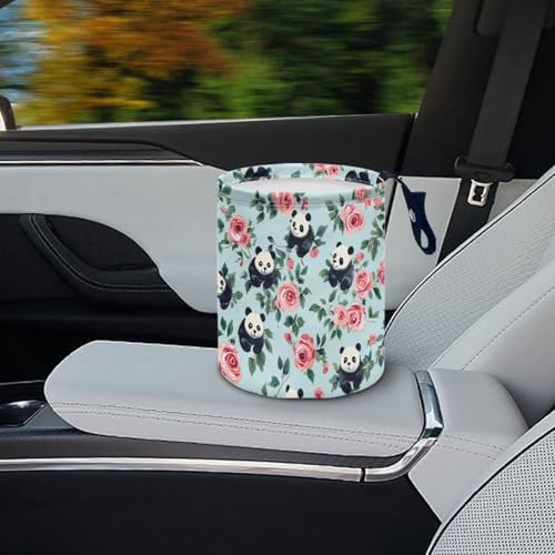 Image of Panda Flower Car Trash Can Cute Garbage Bin Hanging Portable Dustbin Bin Waste Basket Collapsible Small Trash Can Easy to Clean