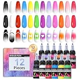 BONNIE CHOICE 12 Colors Airbrush Gel Nail Polish Kit, Dilution-Free Non-Acetone Gel Polish for Nails with Fine Mist Sprayer, Easy for Ombre Gradient Blush Nail Art, DIY Home Salon Manicure Set