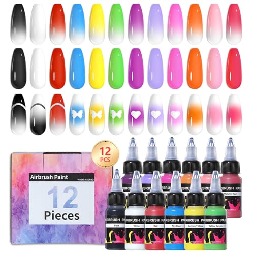 BONNIE CHOICE 12 Colors Airbrush Gel Nail Polish Kit Dilution-Free Non-Acetone Gel Polish for Nails with Fine Mist Sprayer Easy for Ombre Gradient Blush Nail Art DIY Home Salon Manicure Set