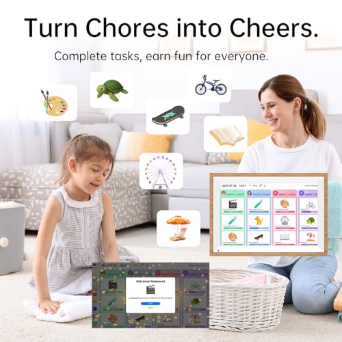 QUNUB 10.1 Inch Digital Calendar 2026 Chore Chart – Interactive Touchscreen Wall Planner, Smart Family Organizer for Family Schedules, Desktop and Wall Mountable, Woodgrain — view 4