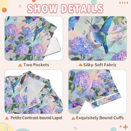 senya Colorful Embroidered Ball Bird Satin Summer Pajama Sets Silk Short Sleeve Button Down Sleepwear3