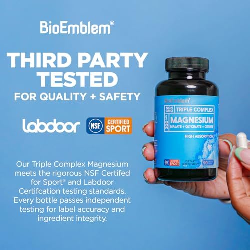 BioEmblem Triple Magnesium Complex | 300mg Magnesium Glycinate, Malate & Citrate | High Absorption Chelated Formula | Vegan, Non-GMO, Gluten-Free | 90 Capsules - 2