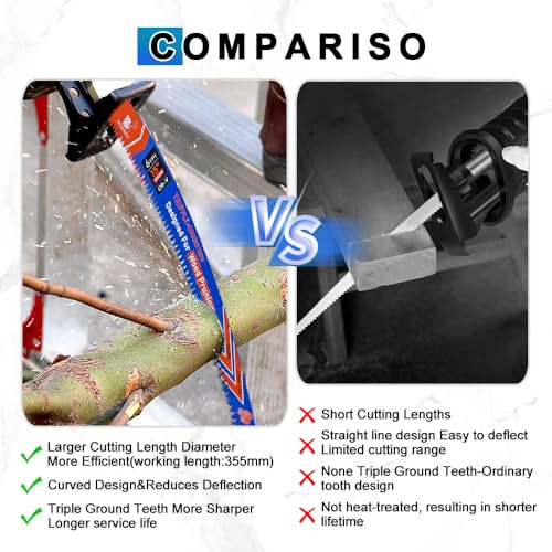 Image of Japanese Teeth Reciprocating Saw Blades 15'' 4PCS - Curved Edge Wood Pruning Saw Blades 6TPI for Tree Trimming,Cr-V Sabre Saw Blades 15 Inch