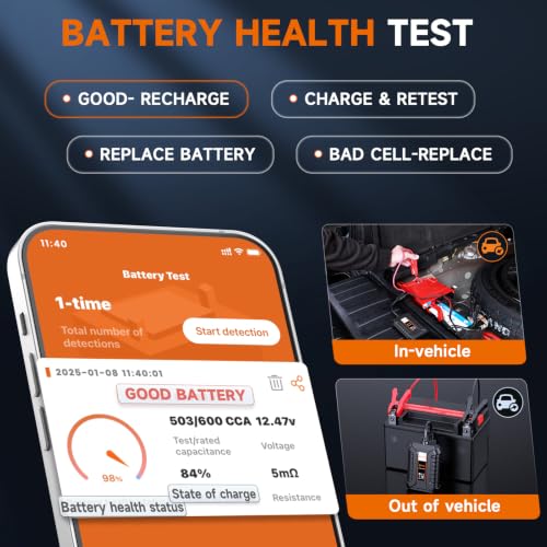 Image of FOXWELL BT60 Bluetooth Battery Tester, Upgraded BT301, 12V 100-2000CCA Car Battery Analyzer with SOH SOC, Load & Alternator Test for iPhone Android, Car RV Motorcycle Boat