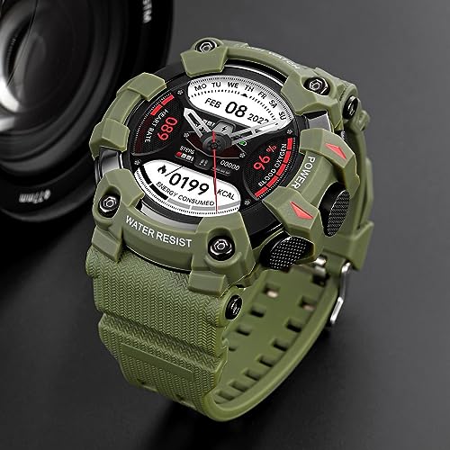 Image of SKMEI Fitness Smartwatch Full Touch Screen Dial Bluetooth Call Watch, Zinc Alloy Frame ABS Case Men's Watch, TPU Army Green Color Band, Heart Rate, SpO2, Blood Pressure Detection-S231 (Army Green)