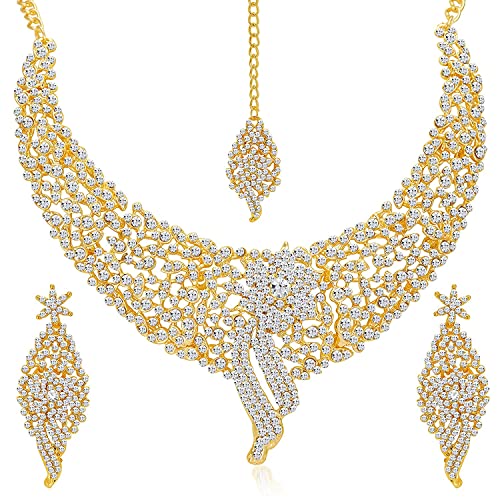Sparkling Gold Plated Wedding Jewellery Austrian Diamond Set Of 4 Necklace Combo For Women #TOP4