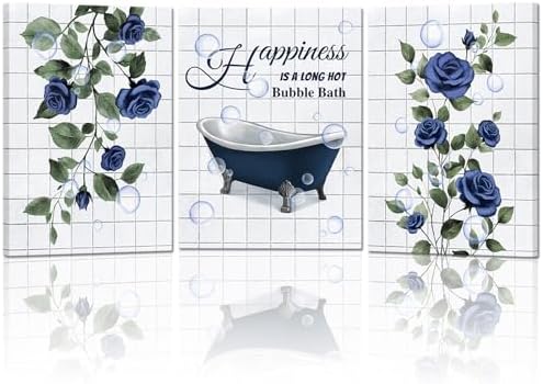 Amazon.com: FuShvre Blue Bathroom Wall Decor Navy Blue Flower Wall Art ...