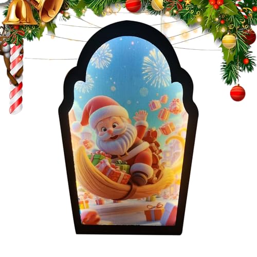 クリスマス ホログラム ミラー サンタデザイン - LED フェスティブ ミラー,現代的な装飾品 ウィンドウ オフィス 浴室 寝室 ドア用 ホリデーディスプレイ