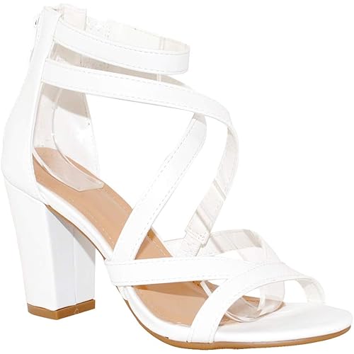 TRENDSup Collection Women's Chunky Heel Ankle Strap Sandals