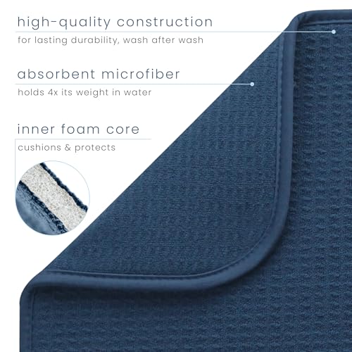 S&T INC. Dish Drying Mat XL, 18” x 24”, Absorbent Microfiber Kitchen Counter Mat, Dish Drying Pad for Dishes, Utensils, Pots and Pans, Extra Large, Navy