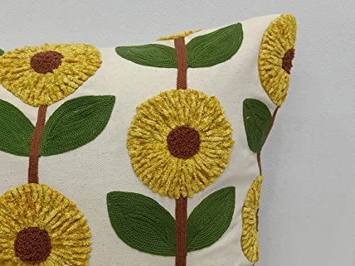 Image of Embroidery Cushion Cover (Design-Flower,Yellow &Green)|Pack of 1 Pc|100% Cotton Covers|16X16 Inches,Zipper Closure,Best for Sofa,LivingRoom,Decoration (Size-40cmx40cm) (1)