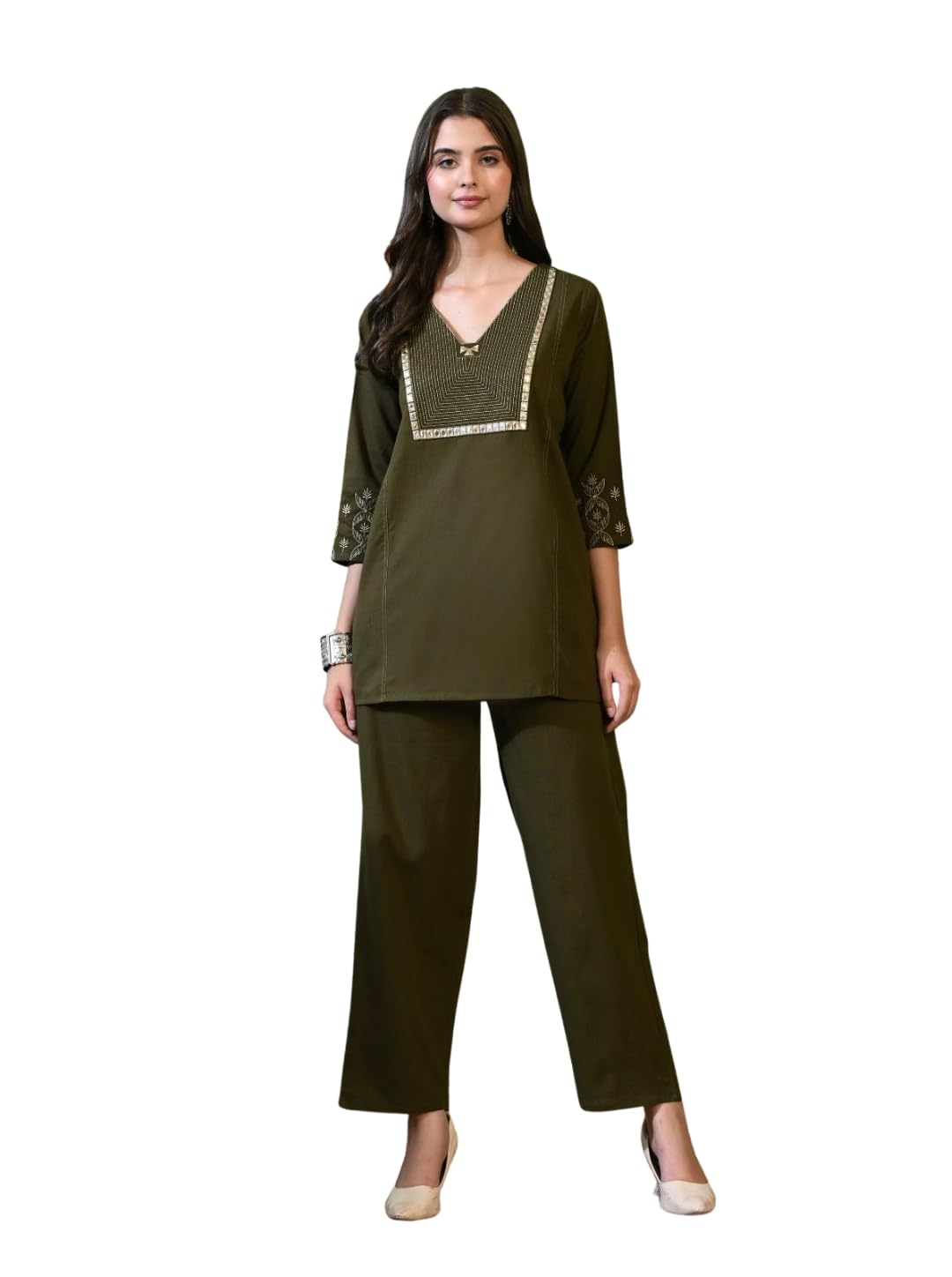 pr clothing Plus Size Women's Cotton Slub Embroidered Co-ord Set |-picture-10