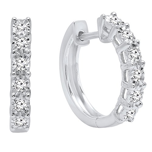 Dazzlingrock Collection 0.25 Carat (ctw) Round White Diamond Ladies Hoop Earrings, Sterling Silver