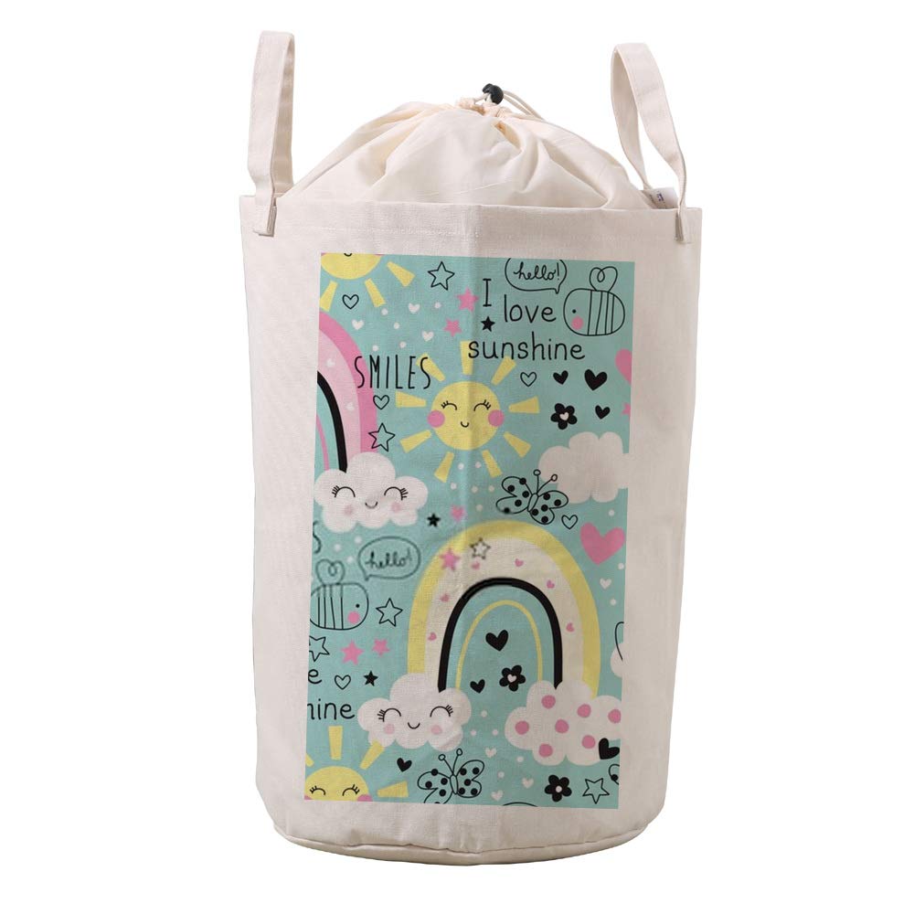 Bolsa de lino para ropa de baño con cordón ajustable y diseño de nubes arcoíris