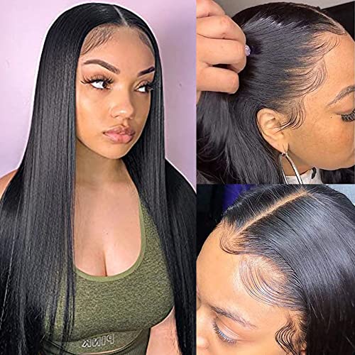 Crissel HD Transparent Straight Lace Front Wigs Human Hair,180% Density 13x4 Lace Frontal Wigs Human Hair Pre Plucked With Baby Hair,Glueless Straight Human Hair Wigs For Black Women (16inch)