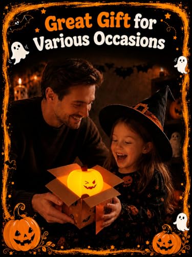 Image of Ammonite Pumpkin Night Light, Funny Halloween Decoration Soft Silicone Nursery Lamp with 3 Dimming Levels and 30-Minute Timer Nightlight for Bedroom Decor, Christmas Birthday Gift