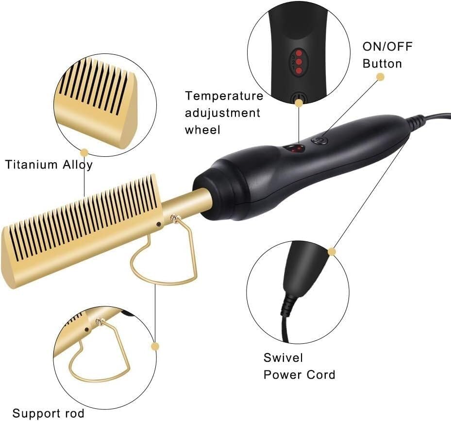 Plancha Rizadora y Peine Caliente para Cabello, Uso en Seco y Mojado, Plancha Profesional con Panel de Aleación miniatura 6