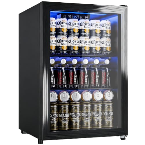 Image of Manastin Beverage Refrigerator Cooler Freestanding Mini Fridge Cooler with Glass Door, Adjustable Shelves & Digital Temperature Display for Soda, Beer or Wine (Black, 2.47 Cu.Ft)