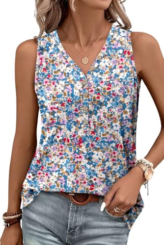KISSMODA Womens Boho Tops for Summer Sleeveless Tanks Loose Fit Casual Blouse Daily Shirts for Leggings (S-3XL)