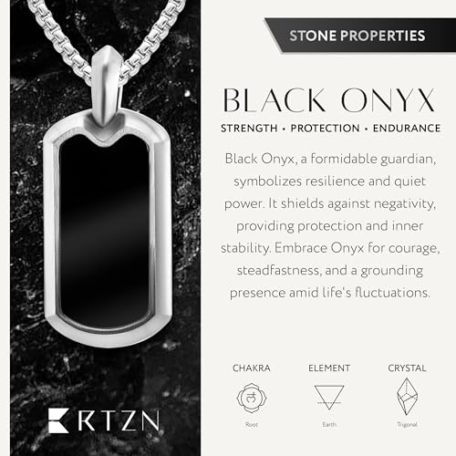 RTZN® Black Onyx Necklace for Men – Premium Dog Tag Black Onyx Mens Pendant Necklaces with Stainless Steel Box Chain 22" Inch + 2" Extension4