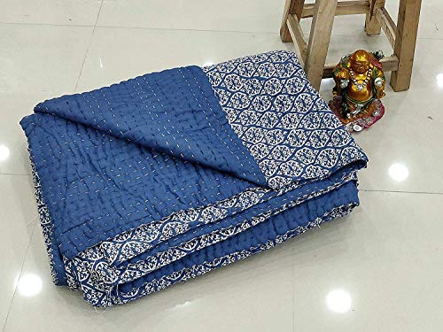 Colcha Kantha índigo de algodón acolchado de 150x230 cm para decoración bohemia 3