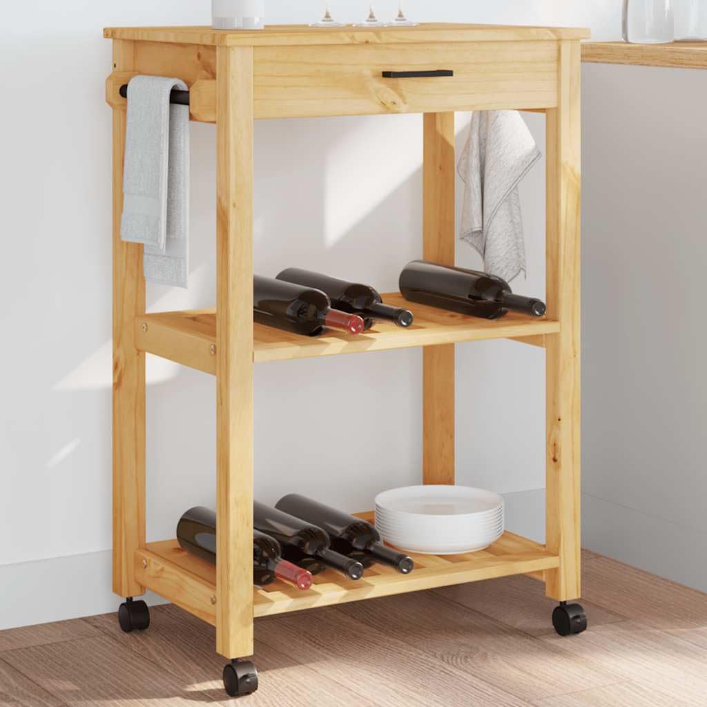 vidaXL Küchenwagen, Servierwagen mit viel Stauraum, Beistellwagen für Küche Wohnzimmer Badezimmer, Trolley Küche Küchenregal Gemüsewagen, Massivholz Kiefer