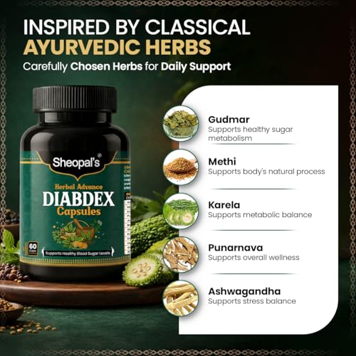 Image of Sheopal's Diabdex Capsules | Helps to Regulate Blood Sugar Level | Diabetic and Pre-Diabetic Care | Herbal Blend with Gudmar, Karela, Methi & Giloy + 8 Ayurvedic Herbs - 60 Capsules
