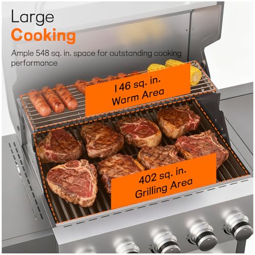 Image of Veralune 5 Burner Propane Gas Grill, 5 Burner BBQ Grill with Side Burner, 5 Burner Outdoor Cooking Grill, 68,000 BTU Heavy-Duty, Stainless Steel, Electronic Ignition System, Built-in Thermometer