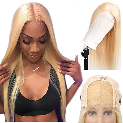 613 Blonde Human Hair Wigs Middle Part Lace Wig Brazilian Human Hair Wigs Blonde Lace Front Wig Pre Plucked With Baby Hair Transparent Lace Wig (18 inch, 613 Blonde 4x4)