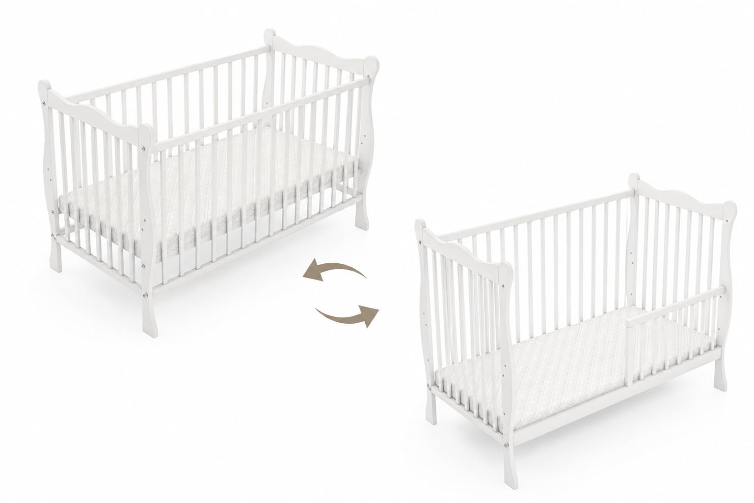Cuna Julia de 60 x 120 cm, convertible en cama junior, 3 alturas ajustables, 3 barras extraíbles, de madera (con lado de conversión (sin colchón)