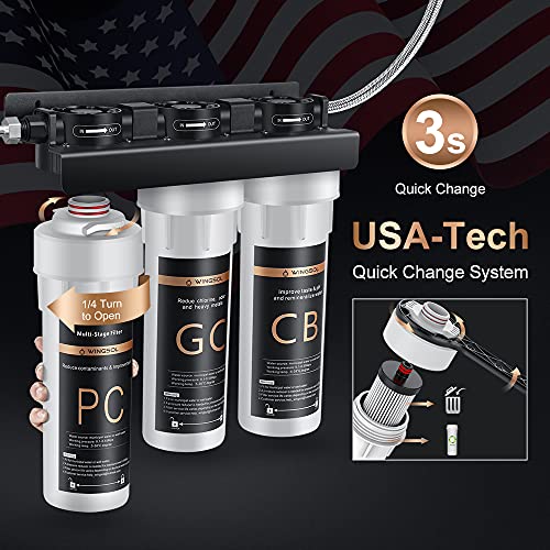Wingsol Under Sink Water Filter, Nsf/Ansi 53&42, Life Indicator, Reduce 99.99% Lead, Sediment, Chlorine, Mineralize & Alkalize Water, 3-Stage 9-Layer 10X Life, Quick Change, Fit Municipal &Well Water #TOP2
