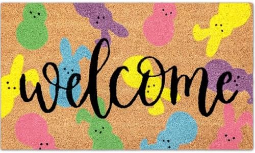 JarThenaAMCS Easter Natural Coir Doormat Colorful Bunny Rabbit Fl...