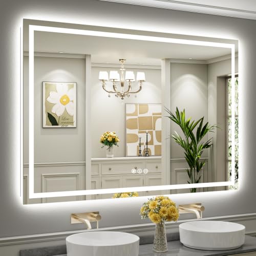 Image of 72x48 Inch LED Bathroom Mirror with Lights, Backlit & Front Lit, Anti-Fog Lighted Bathroom Vanity Mirror for Wall, Memory Function, Dimmable, HD Tempered Glass, Shatter-Proof