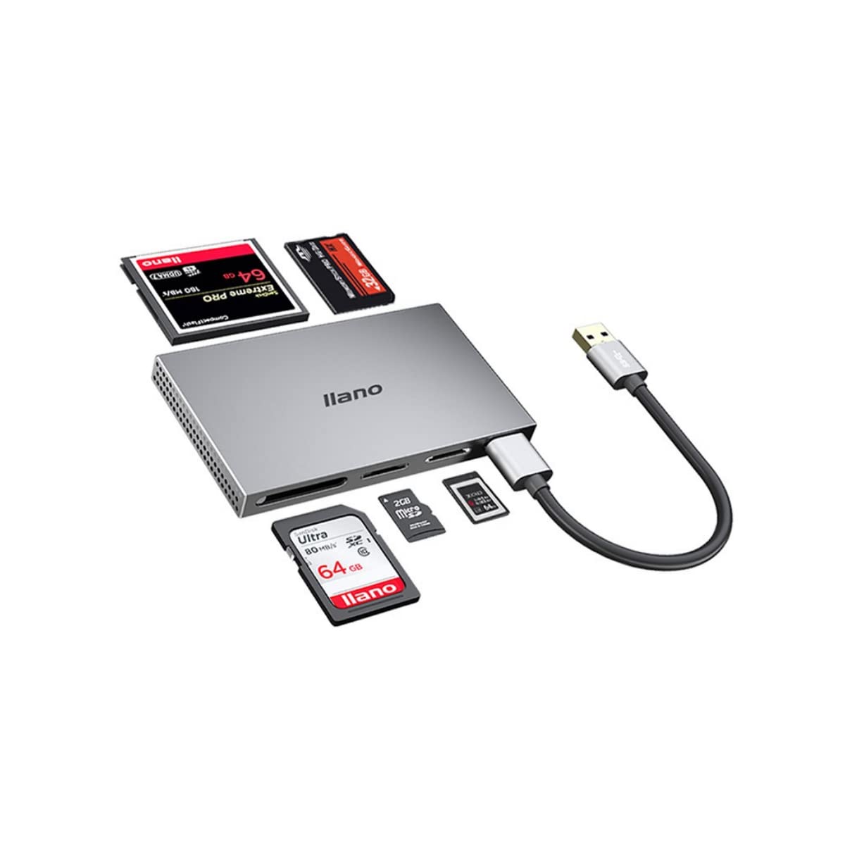 llano Draagbare USB 3.0 geheugenkaartlezer, waterdicht, schokbestendig llano Draagbare USB 3.0 geheugenkaartlezer, waterdicht, schokbestendig