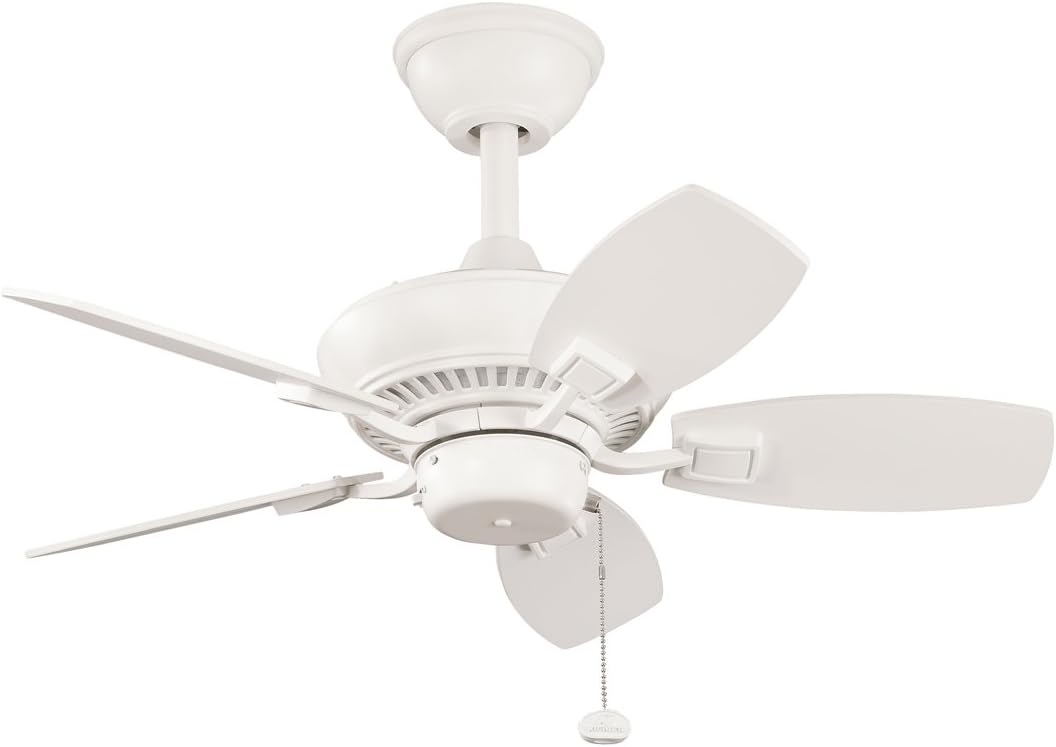 Kichler 300103SNW Canfield 30IN 5-Blade Damp Location Ceiling Fan, Satin Natural White Finish with Satin Natural White Blades