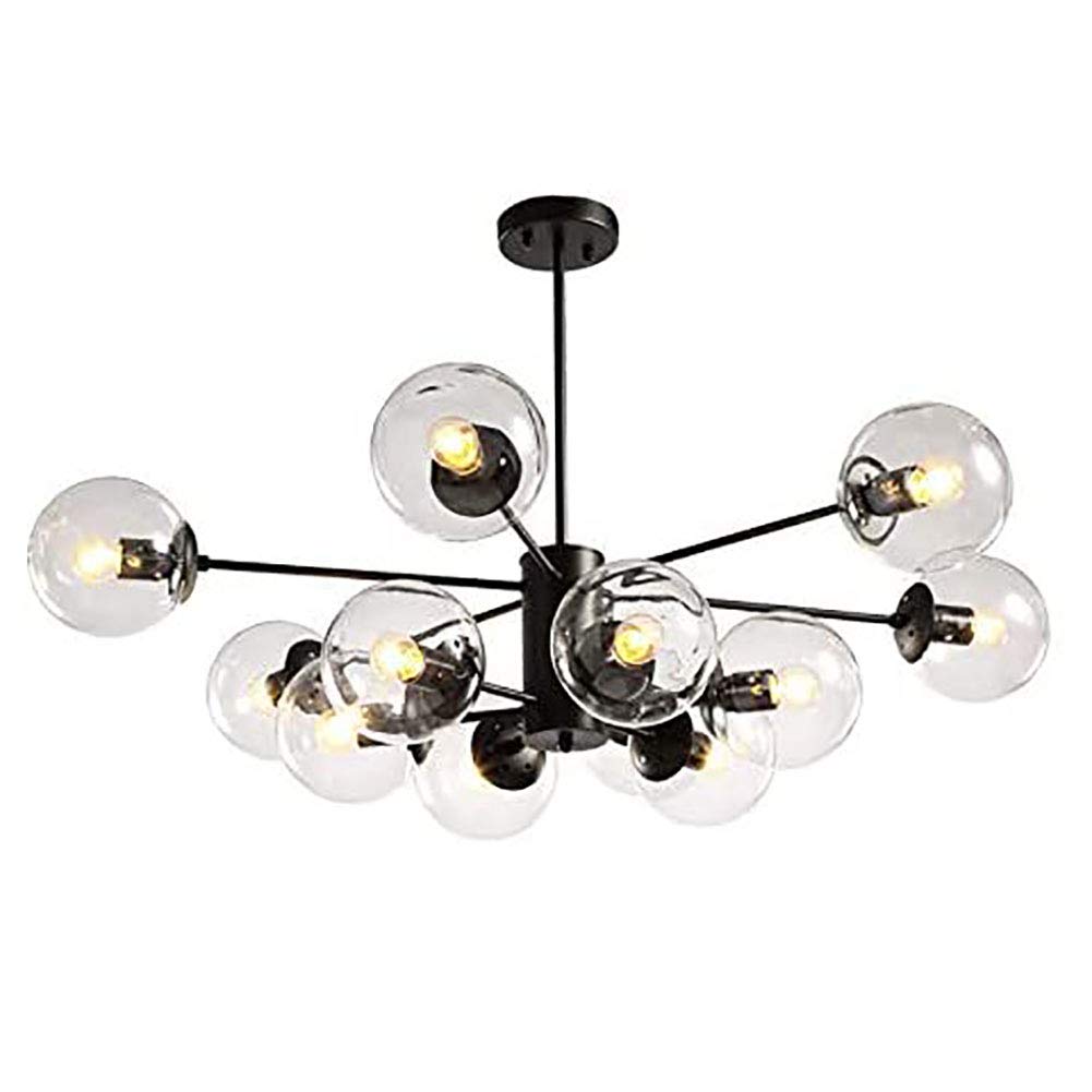 Modern Sputnik Glass Globe Chandelier Nordic Plating Magical Molecular Shades Ceiling Light Mid Century Pendant Lighting for Kitchen Living Room Transparent 12 Lights