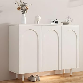 LAKIQ Modern 5-Tier Shoe Cabinet with Doors Entryway Hallway Shoe Storage Organizer Free Standing Shoe Storage Cabinet White, 39.4" L x 14.5" W x 37.4" H