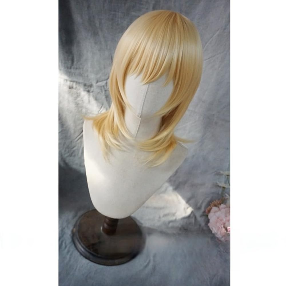 Golden Short Straight Wig Men Cosplay Hair Game Anime Character Costume Wig Halloween Synthetic Hair with Bangs (Golden)