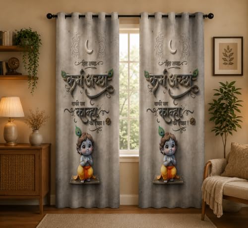 Image of Shubh Janmashtami Digital Print Eyelet Curtain| 7Ft 1pc| Home Decor