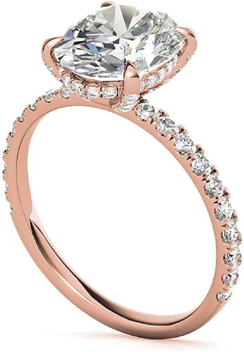 Miniatura 4 de Anillos de compromiso hechos a mano de oro rosa macizo de 10 quilates, 2 quilates, talla ovalada, moissanita, diamante solitario, anillo de boda