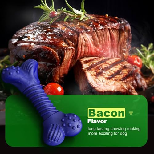 Image of Dog Toys for Aggressive Chewers, Indestructible Chew Toys for Medium Large Dogs,Durable Rubber Dog Bones with Beef Flavor, Tough Dental Toy for Boredom Relief (Blue)