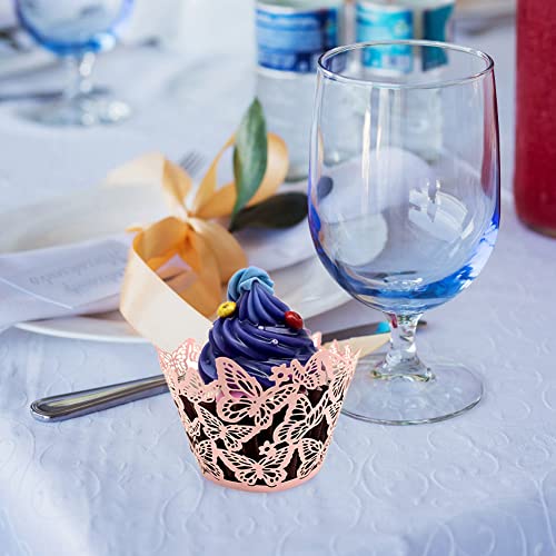 Eforcase 50PCS Purple Cupcake Wrappers Artistic Bake Cake Paper Filigree Little Vine Butterfly Lace Cut Liner Baking Cup Wraps Muffin Case Trays for Wedding Party Decoration Birthday Baby Shower - Thumbnail 7