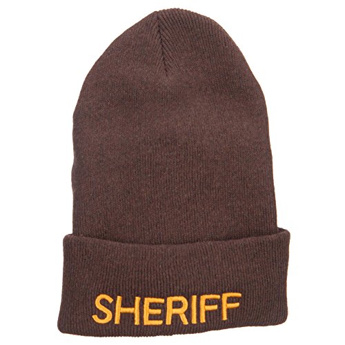 e4Hats.com Sheriff Embroidered Oversize Cotton Long Beanie - Brown OSFM