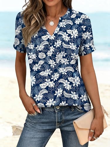 Image of ANRABESS Womens Short Sleeve V Neck Tops Summer Casual T-Shirts Blouses 2026 Spring Trendy Beach Vacation Clothes