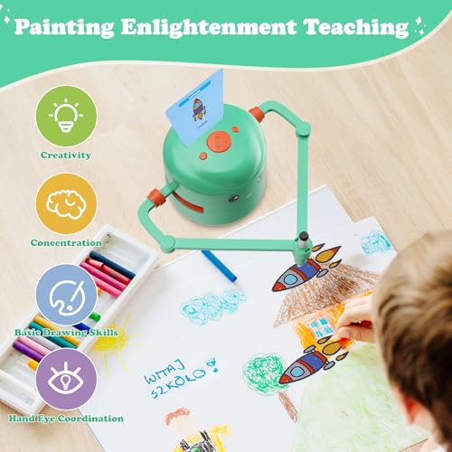 Malroboter für Kinder, Zeichenroboter Kinder mit Sprachinteraktion, Drawing Robot for Kids mit 100 Lernwortkarten & 12 Buntstifte, Montessori Lernspielzeug für Jungen und Mädchen ab 5 Jahren, Blau