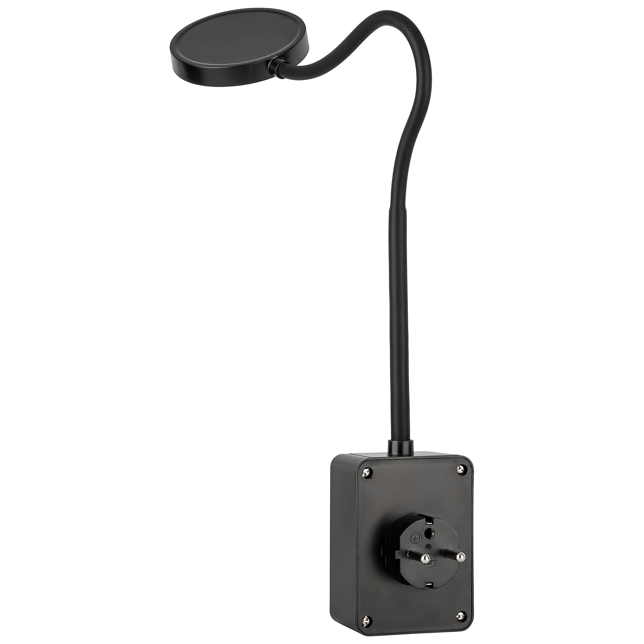 SEBSON Lámpara Enchufe Pared LED Regulable, Lampara de Lectura con Conector USB-C - Cuello de Cisne Flexible, Blanco Neutro 4000K, 4,5W, 420lm - Luz Nocturna Negro
