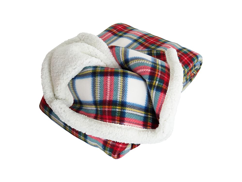Camper Decke Plaid Fox Premium Sherpa Berberfleece 150×200 cm Weiß-Rot-Karo
