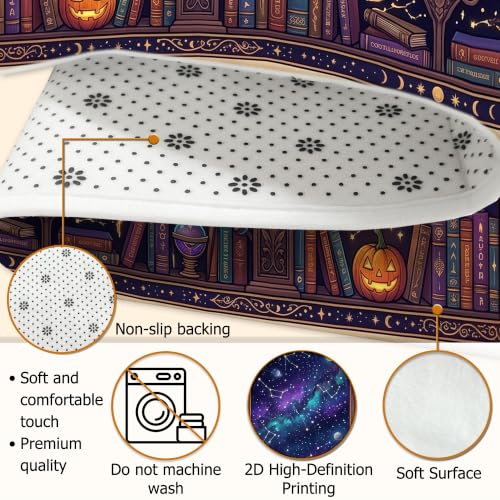 Alfombra de Halloween negra rectangular con estrellas místicas de pelo bajo para salón 7