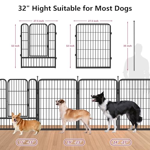 Jhsomdr Dog Playpen 32\" Height 12 Panels Puppy Pen Indoor Portable Pet Fence Outdoor for Yard Indoor Dog Pen for Medium/Small Animals, Heavy Duty Pet Playpen for RV, Camping, Yard - Thumbnail 2